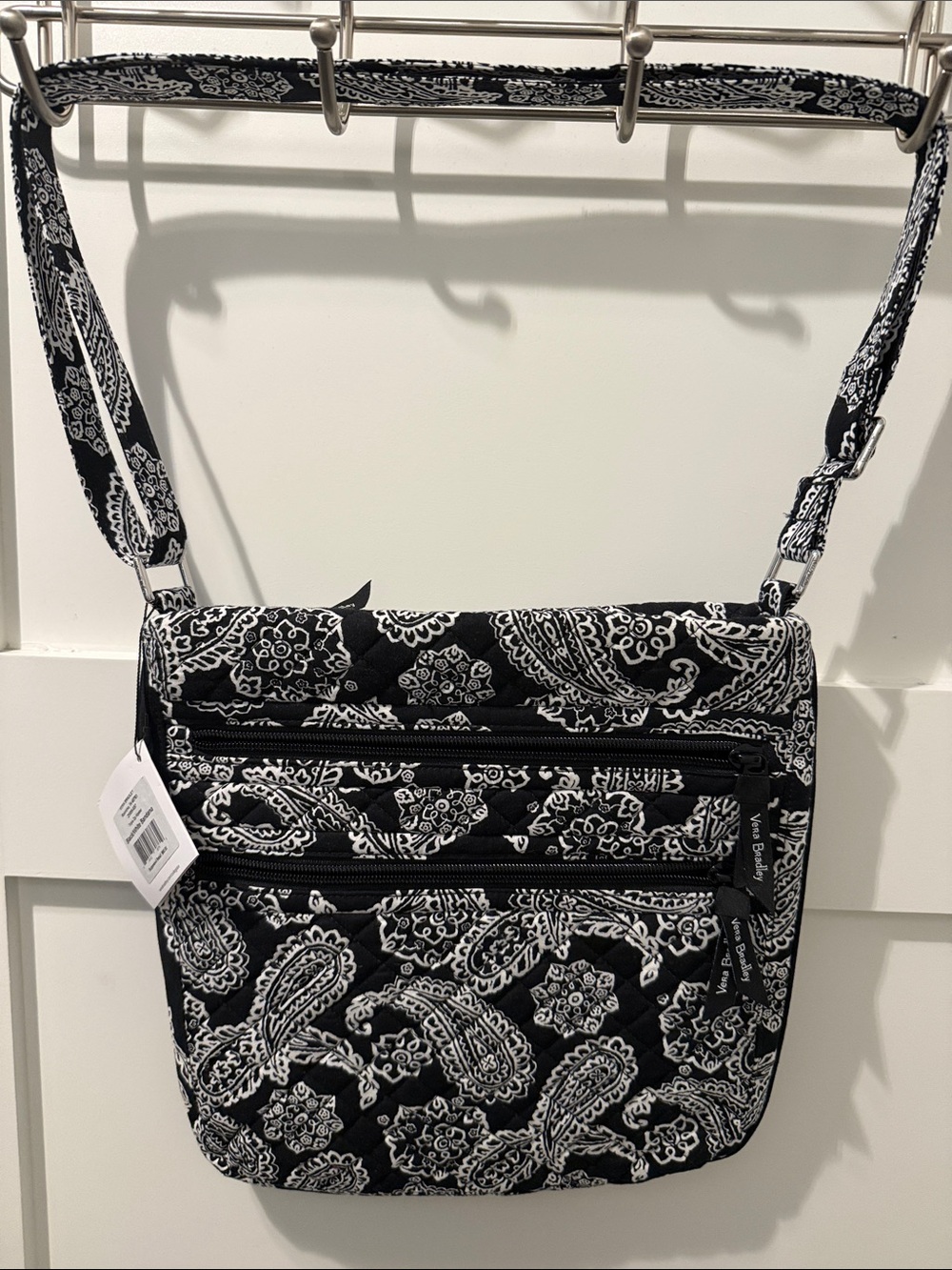 Vera Bradley Black & White Bandana Triple Zip Hipster NWT
